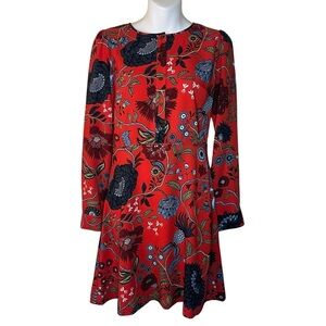 Loft Outlet red floral long sleeve A-line mini dress size 0